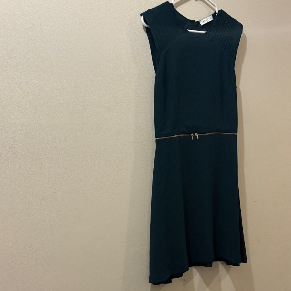 Sandro Paris emerald green Dress - size 2 - zip detail - cap sleeve. - Picture 1 of 7